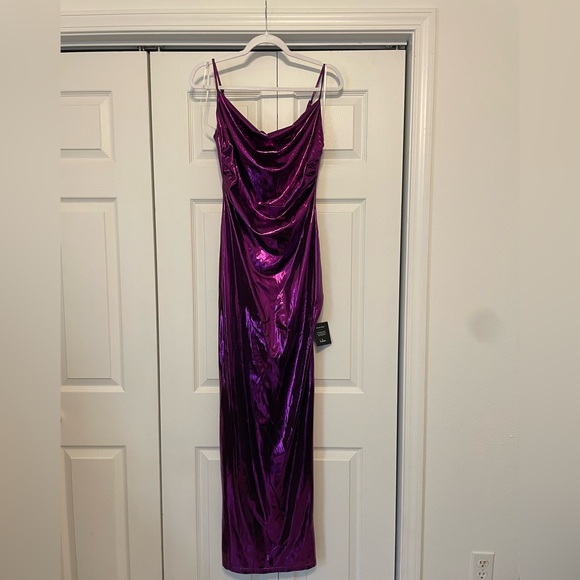 Glow For Me Purple Metallic Cowl Neck Maxi Dress - Picture 4 of 5